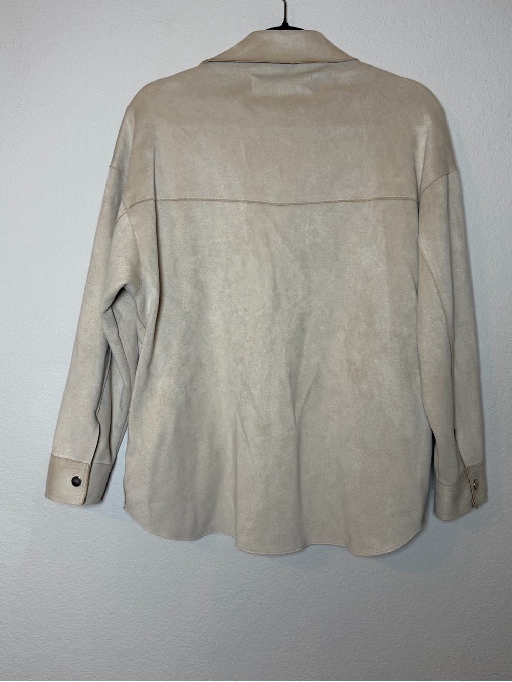 Zara Faux Suede Shacket Womens Small Beige Oversized Snap Front Shirt Jacket - Picture 7 of 11